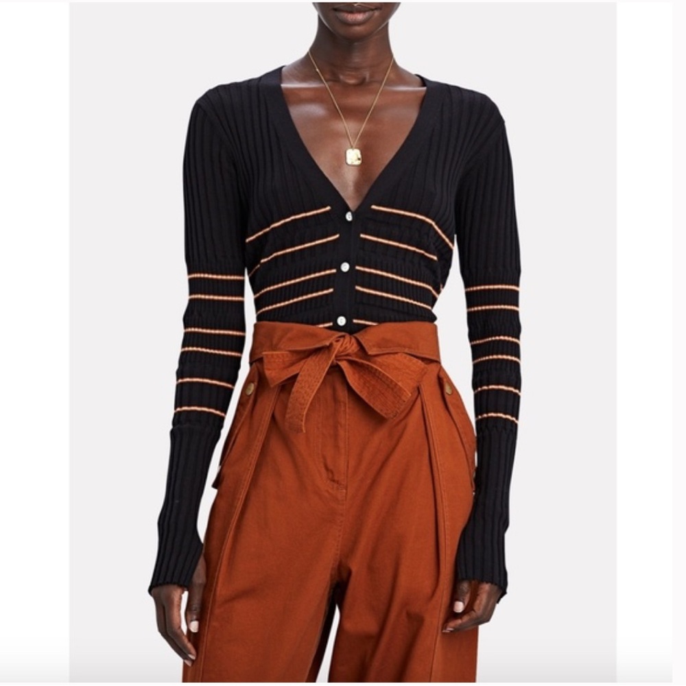 JONATHAN SIMKHAI Lilliana Striped Rib Knit Cardigan Size L